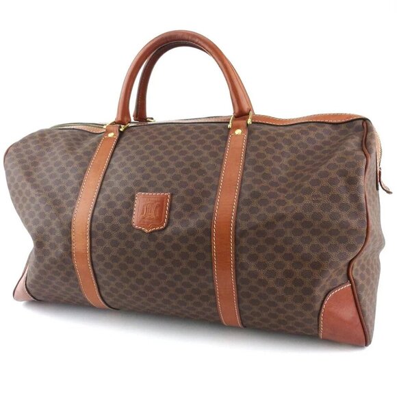 CELINE Boston bag macadam beige PVC ?~ leather Authentic